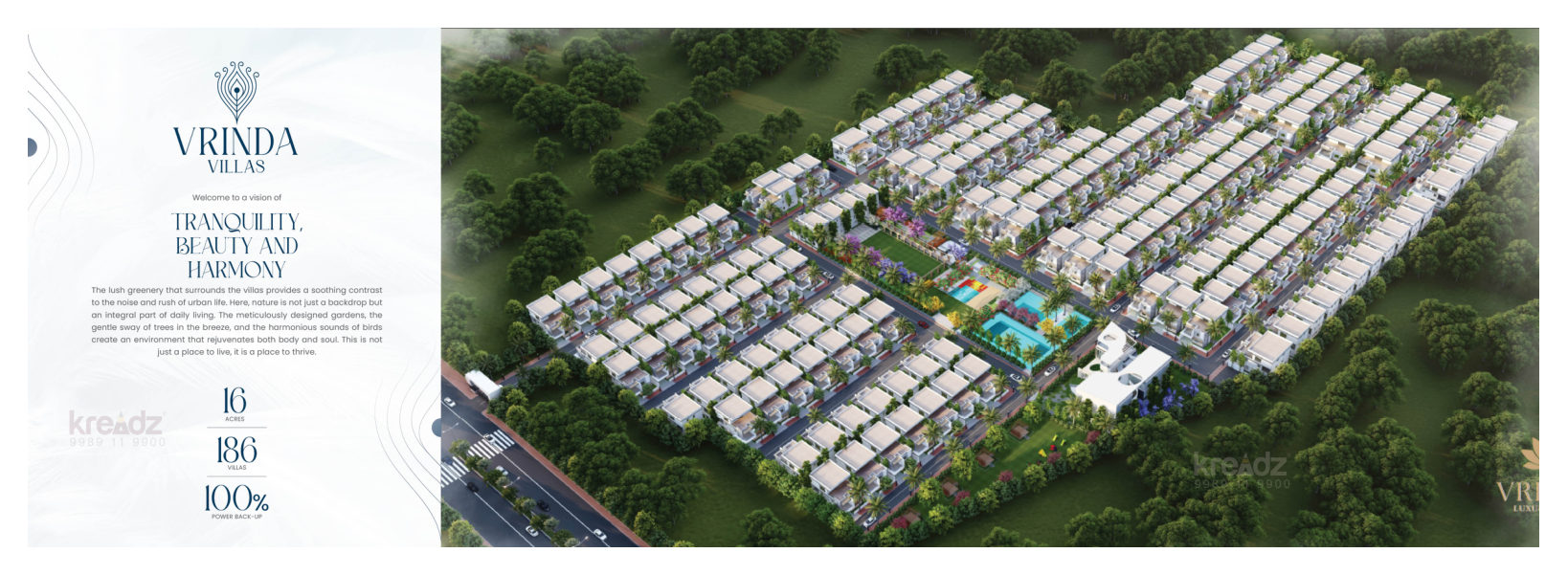 16-acre masterplan — 186 villas around central amenities